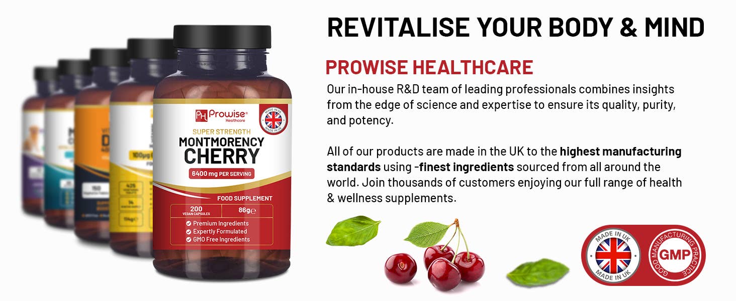 Prowise Healthcare - Venta al por mayor Suplementos/vitaminas para beber - Montmorency Cherry 6400 mg - Extracto de 200 cápsulas de cereza ácida11