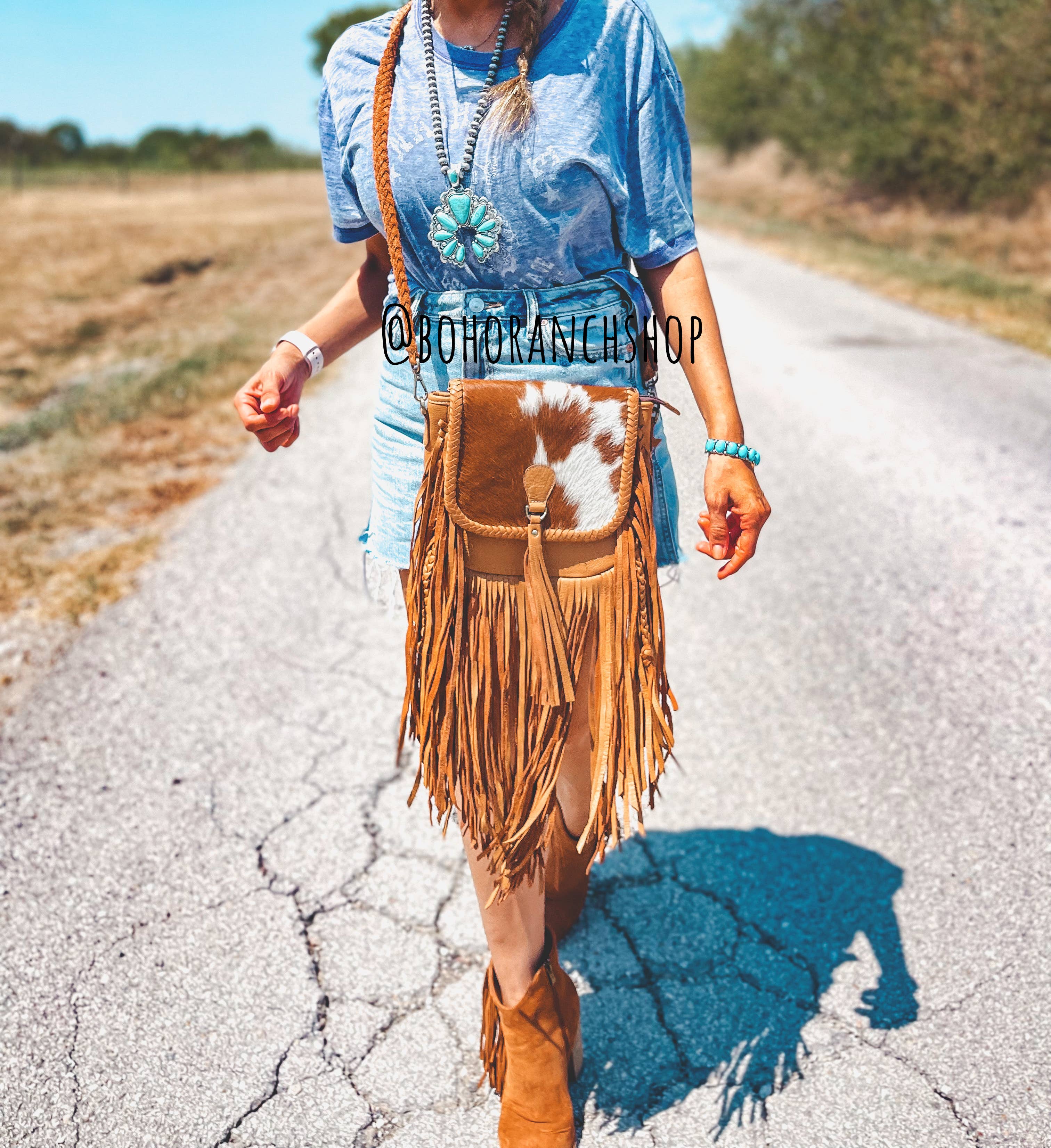 Boho Ranch Shop - Wholesale Crossbody Bag - Women's - THE NANCY CROSSBODY Genuine Hairon Cowhide Leather Tassel18