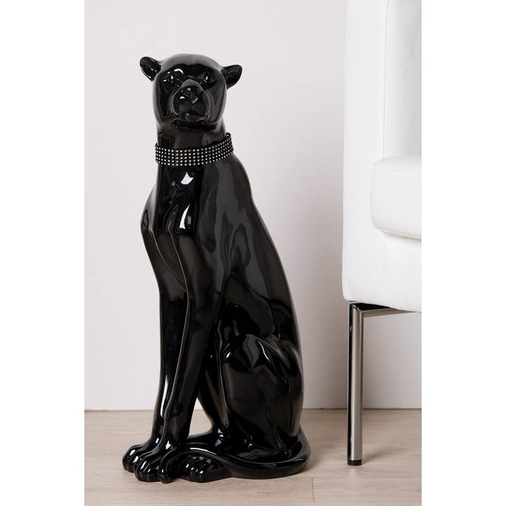 Gilde Handwerk Macrander GmbH & Co. KG - Wholesale Decorative Figurine - Panther, sitting, shiny black. Poly, h.60cm