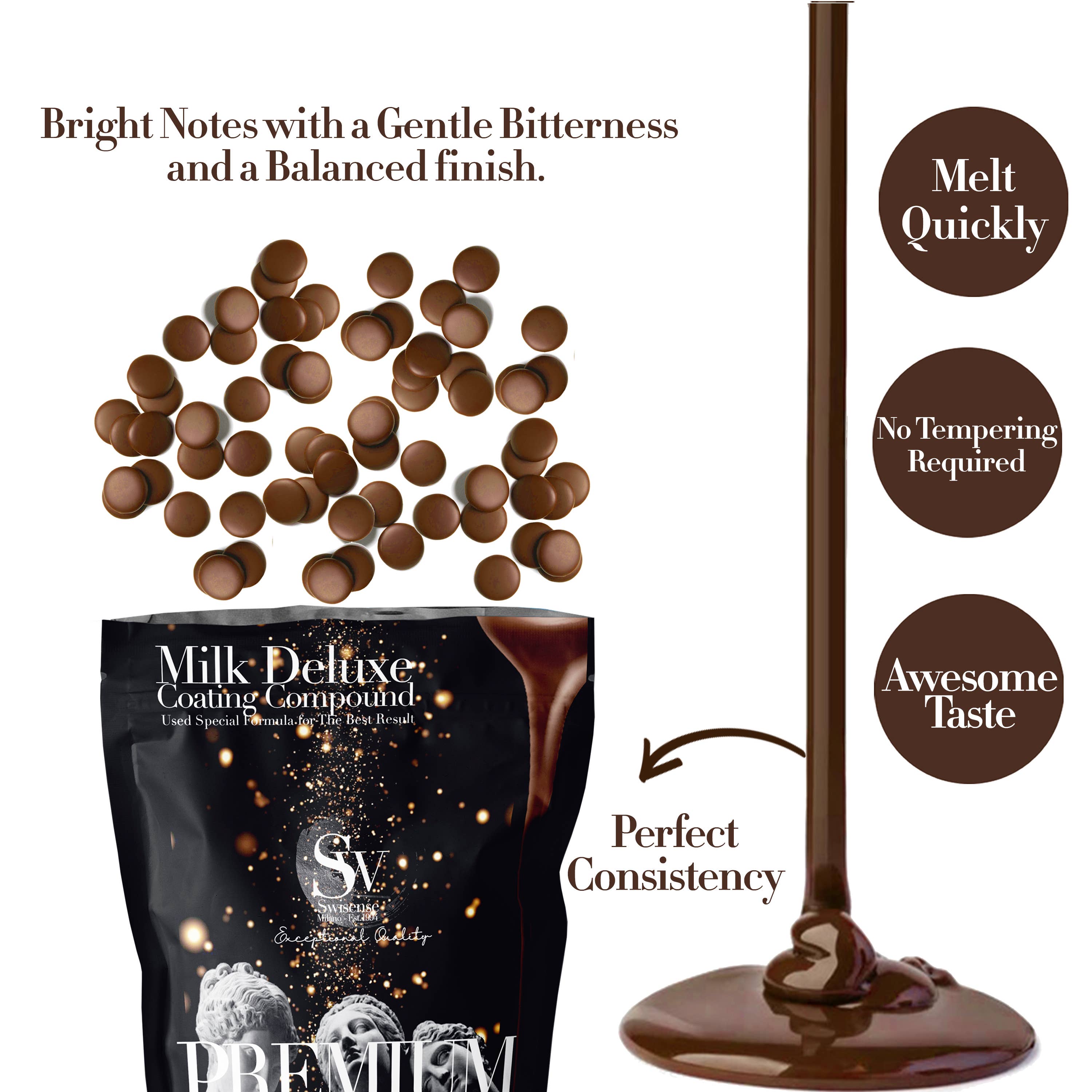 Swisense - Wholesale Chocolate Bar - Premium ITALIAN DELUXE MELTING CHOCOLATE ONLY 5 NATURAL INGR6