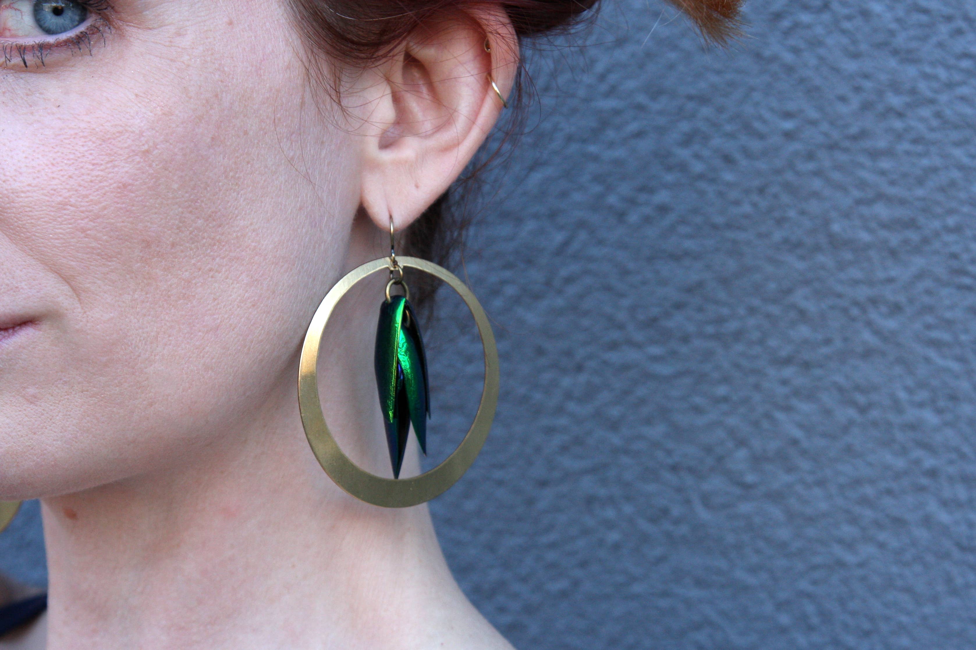 daniAWESOME - Wholesale Dangle Earrings - Brilliant Beetle Wing Statement Hoop Earrings1