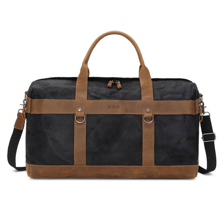 VLAD - Bolsa de viaje de piel auténtica y lona revestida - Negro para venta al por mayor de apocope.paris