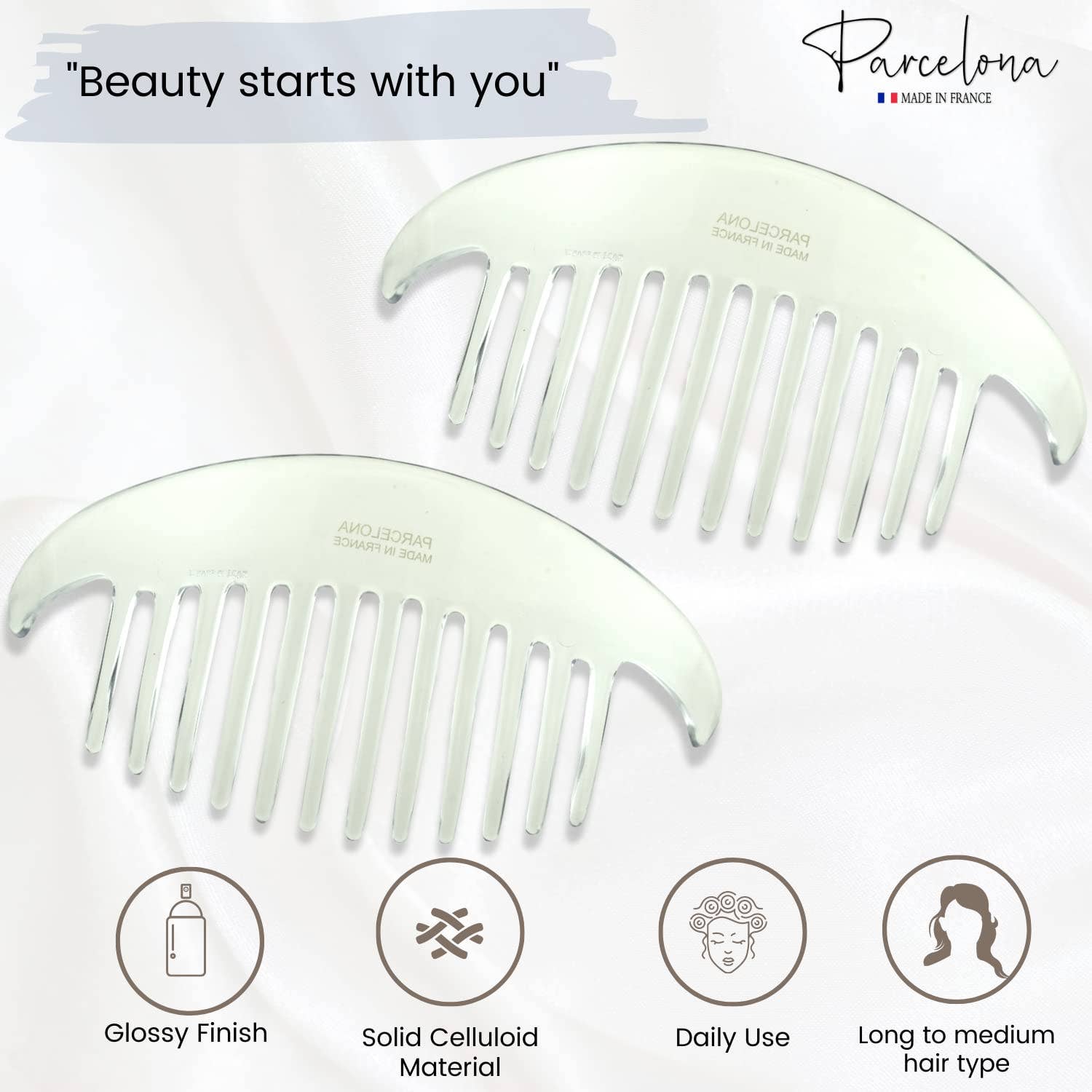 Parcelona - Wholesale Hair Brush/Comb - Parcelona French Alice Large Celluloid 12 Teeth Side Hair Combs for Women 2 Pcs10
