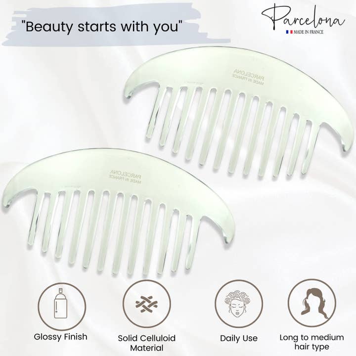 Parcelona - Wholesale Hair Brush/Comb - Parcelona French Alice Large Celluloid 12 Teeth Side Hair Combs for Women 2 Pcs10