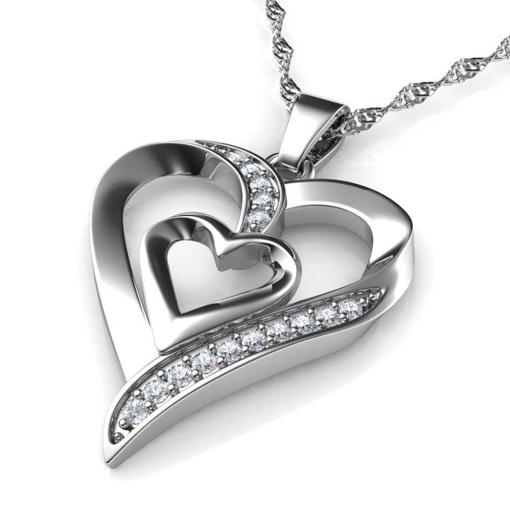 DEPHINI – wholesale Pendant/charm necklace – Double Heart Necklace - 925 Sterling Silver Jewellery Pendant Dephini