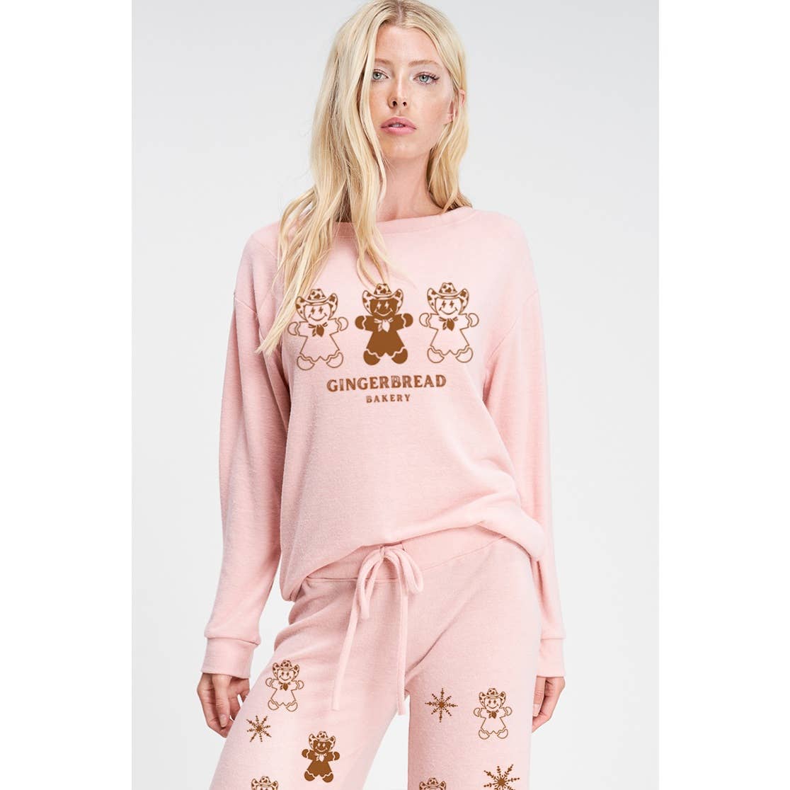 Phil Love – Conjuntos Casual - Mulher por atacado – Conjunto de roupa de lounge macia com estampa natalícia8