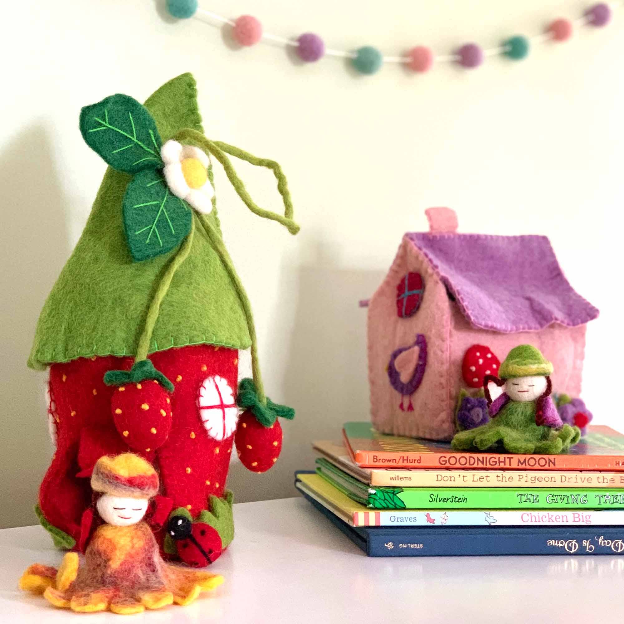 Global Crafts - Wholesale Decorative Tabletop Object - Handcrafted Strawberry Felt Fairy House1