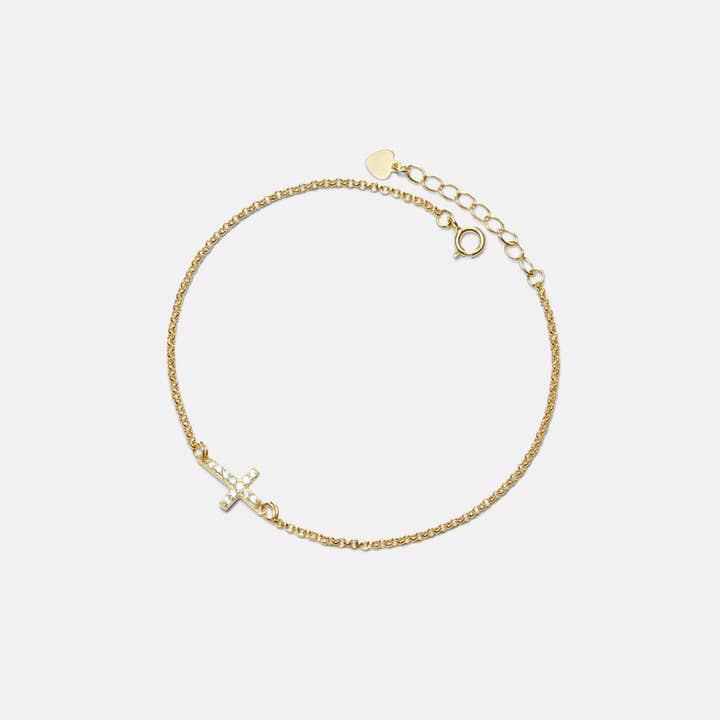 Perimade & Co. LLC - Wholesale Charm/Dangle Bracelet - Dainty Gold Cross Charm Bracelet in 925 Sterling Silver