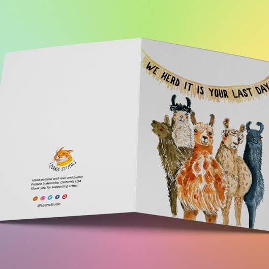 Liyana Studio – Engroshandel Afskedskort – Llamas flok forlader - Farvel Card