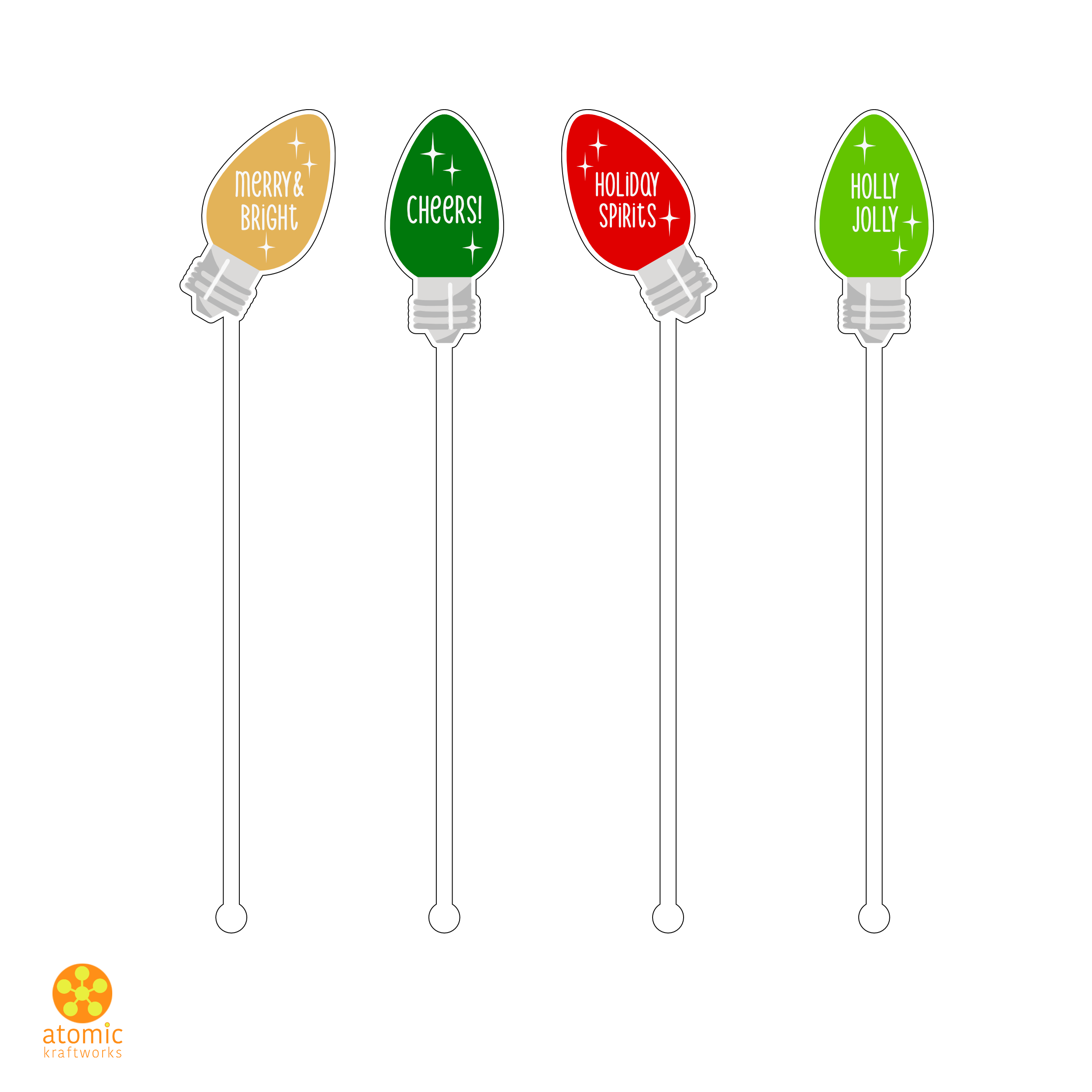 Atomic Kraftworks - Vente Mélangeurs à boisson - Ensemble d'agitateur à boisson en acrylique Christmas Vintage Lights1