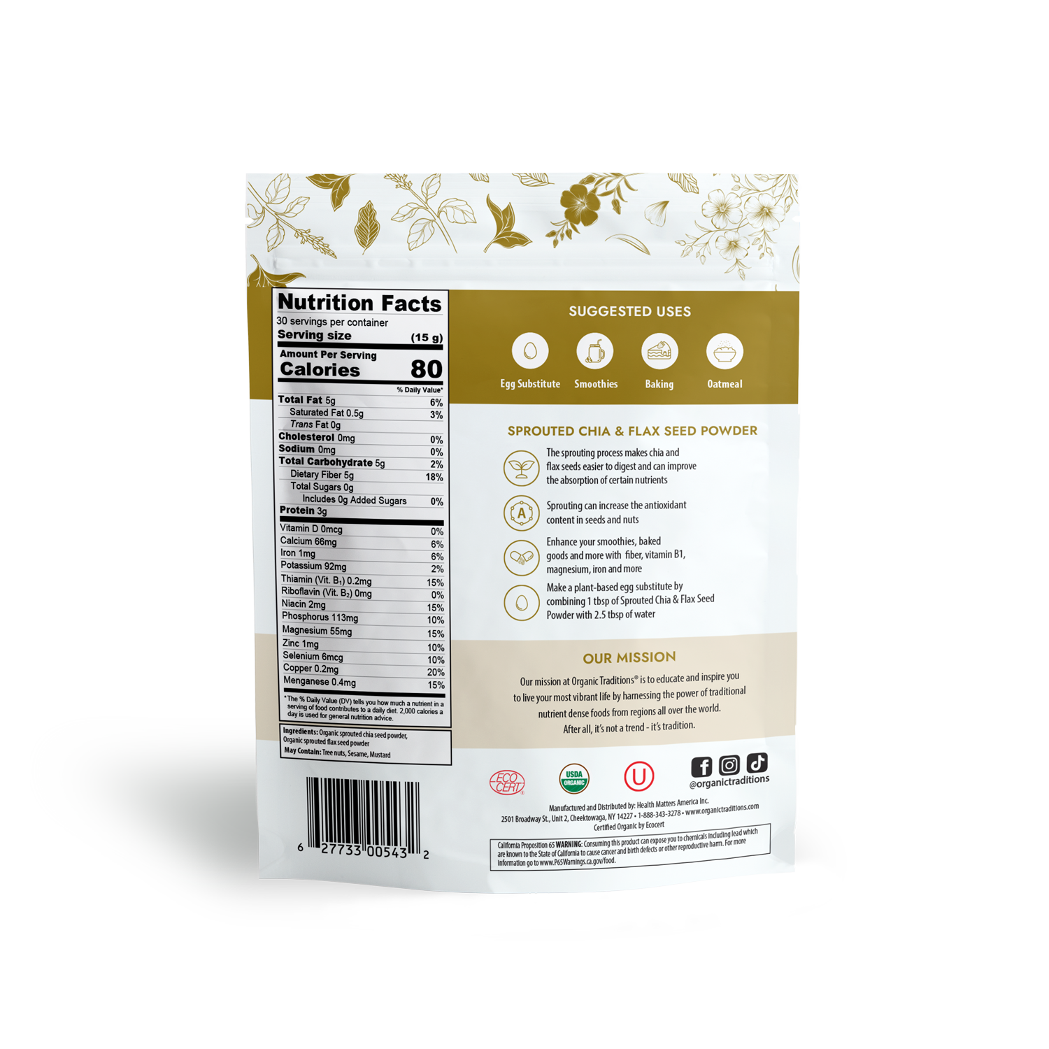 Organic Traditions - Vente Graines - Poudre de graines de chia et de lin germées3