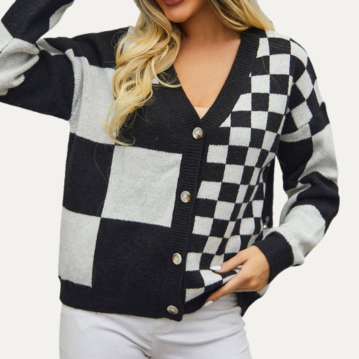 The Moment Collection – Engroshandel Cardigan - Dame – Trendy Geometrisk Mønster Button-Up Cardigan Sweater6