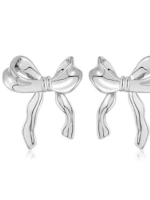 Bow Stud Earring- The Ruffled steel Bow 14 and silver for wholesale by HoopLa