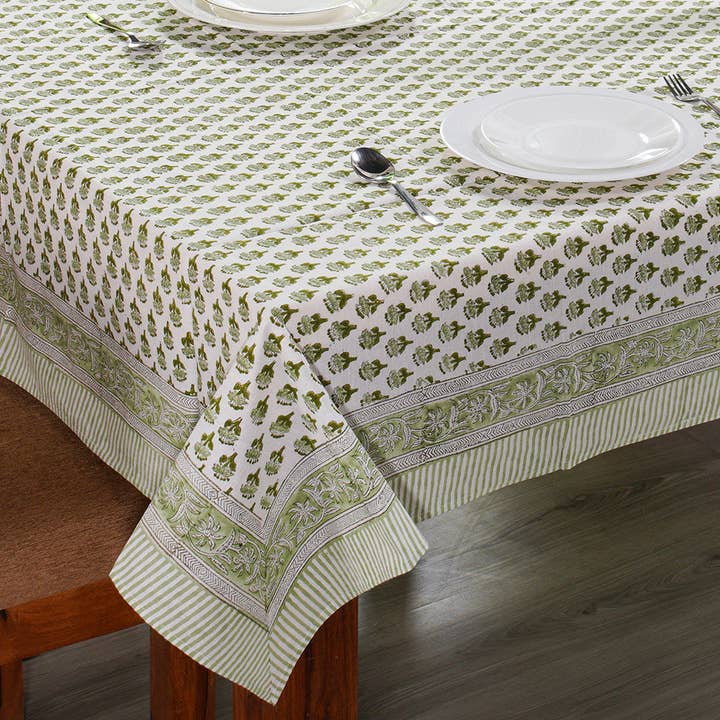 Cotton Print Club – wholesale Tablecloth – Emerald Green Block Print Tablecloth