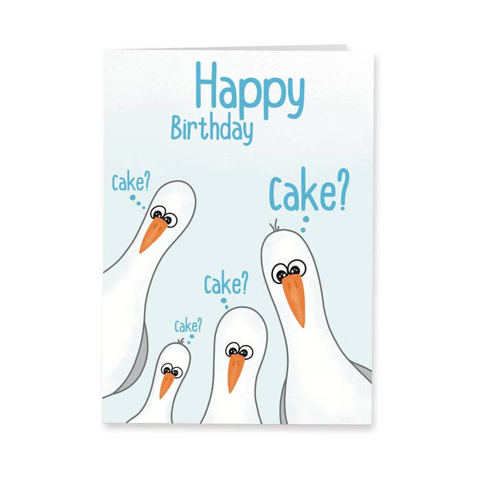 Birthday greeting card - Seagull cake for wholesale by Deadpixel