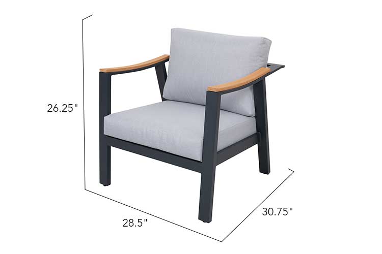 Silver Gray Nova 4-Piece Aluminum & Teak Sofa Set with Stationary Chairs for wholesale on Faire4