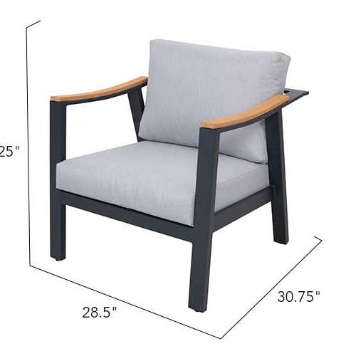 Silver Gray Nova 4-Piece Aluminum & Teak Sofa Set with Stationary Chairs for wholesale on Faire4