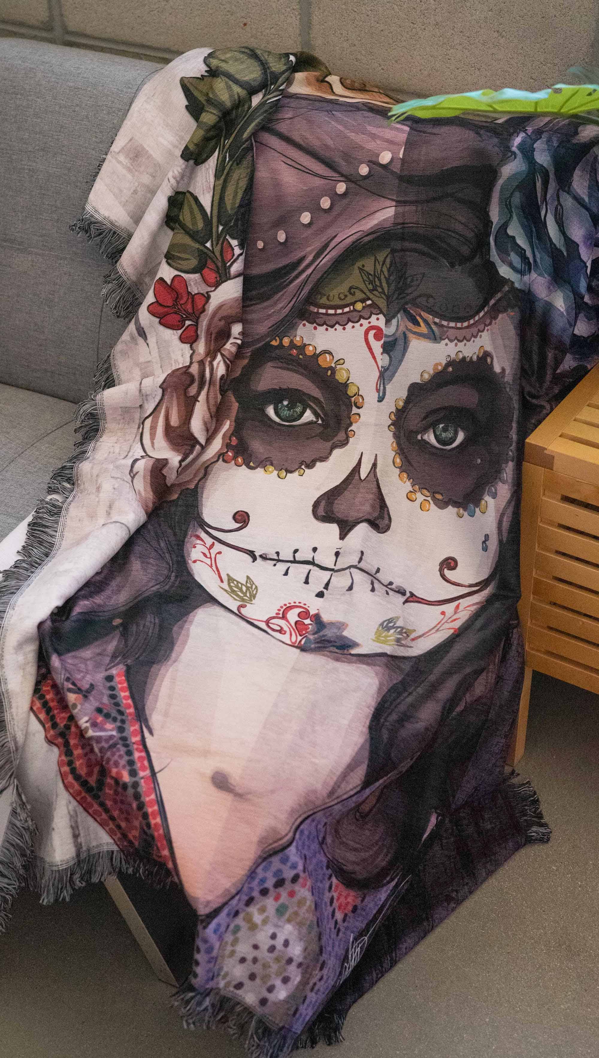 Eagle Rock Werkshop® - Wholesale Tapestry/Textile - Sugar Skull - Chenille Tapestry with Tassels2