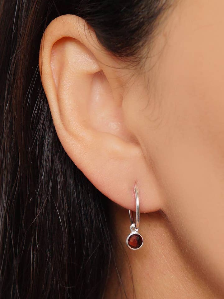 Garnet Sterling Silver 16mm Hoop Earrings (Valais) for wholesale by Hunter & Trove