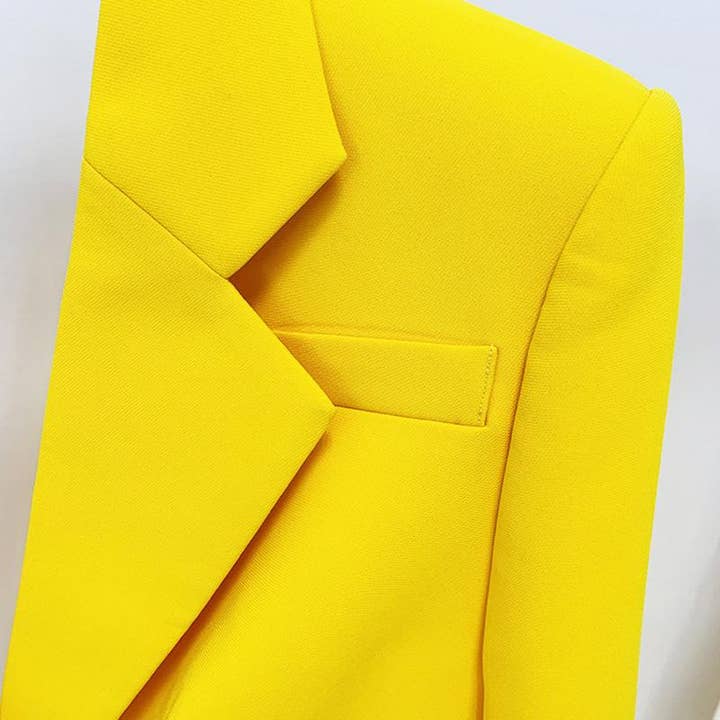 Xiomara Hollow Back Rhinestone Trim Yellow Long Blazer for wholesale on Faire5