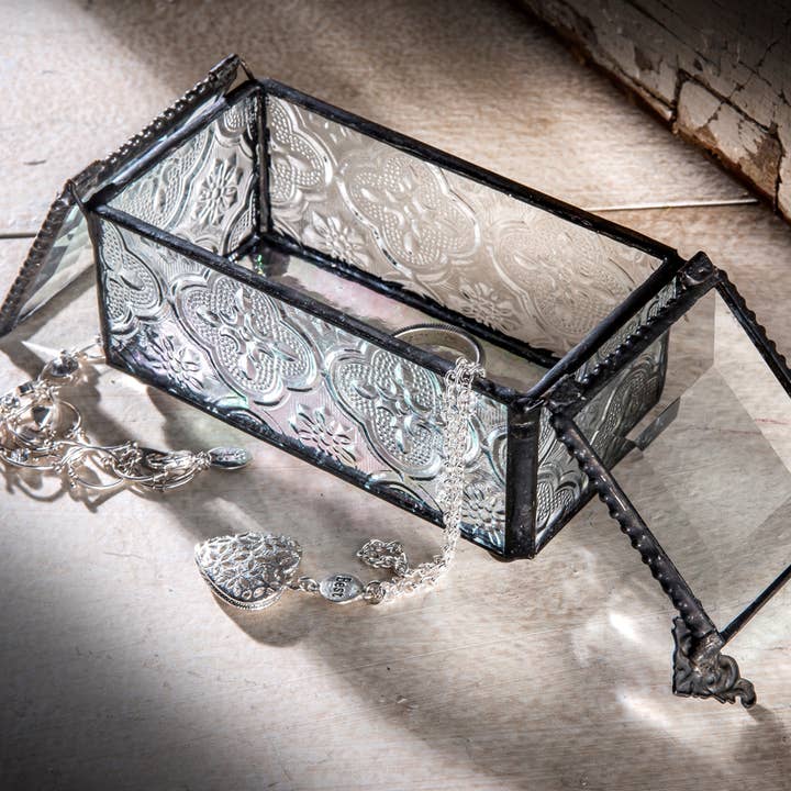 J Devlin Glass Art & Bert Anderson Collection - Wholesale Decorative Box - Clear Vintage Stained Glass Keepsake Decorative Box 294