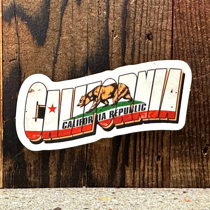 California flag text sticker for wholesale by Local Notion