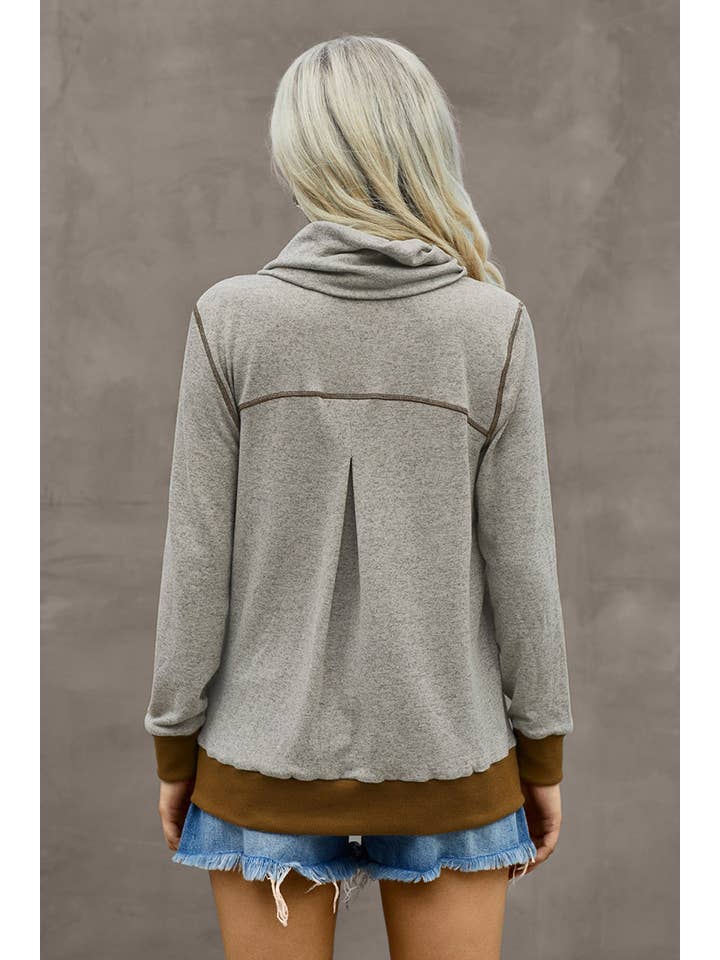 Supreme Fashion - Wholesale Knit Top - Women's - Cowl Neck Color Block Long Sleeves Loose Hoodie10