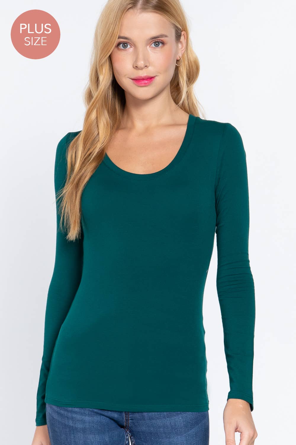Active Basic | Active USA - Wholesale Knit Top - Women's - [PLUS SIZE] Long Sleeve Scoop Neck Top15
