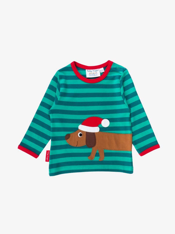 Organic Christmas Dog Applique T-Shirt for wholesale by Toby Tiger