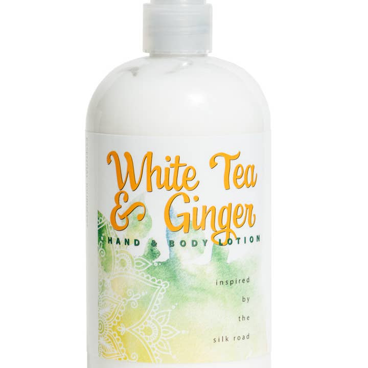 WHITE TEA & GINGER HAND & BODY LOTION 16 oz for wholesale by Essential Journeys LLC