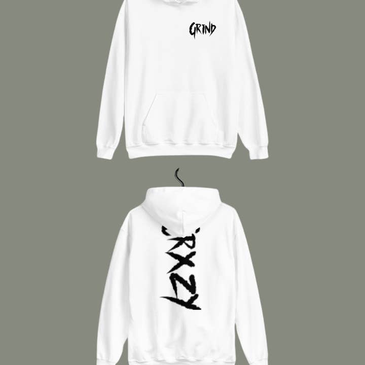 GrindCrxzy - Sweat à capuche blanc et noir pour la vente par GrindCrxzy