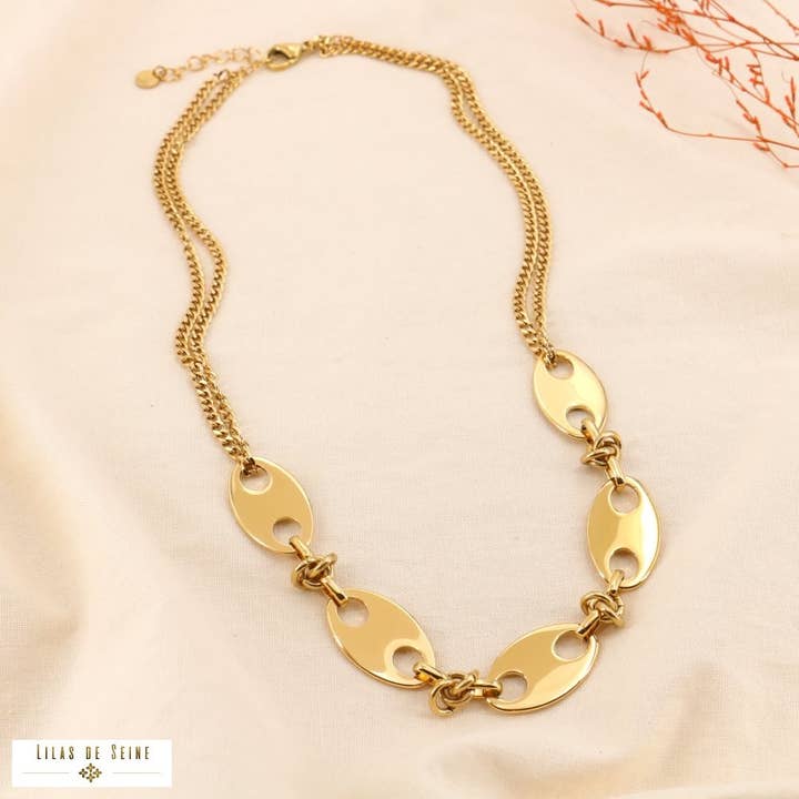 Stainless steel coffee bean necklace for women 0124552 for wholesale by Lilas de Seine