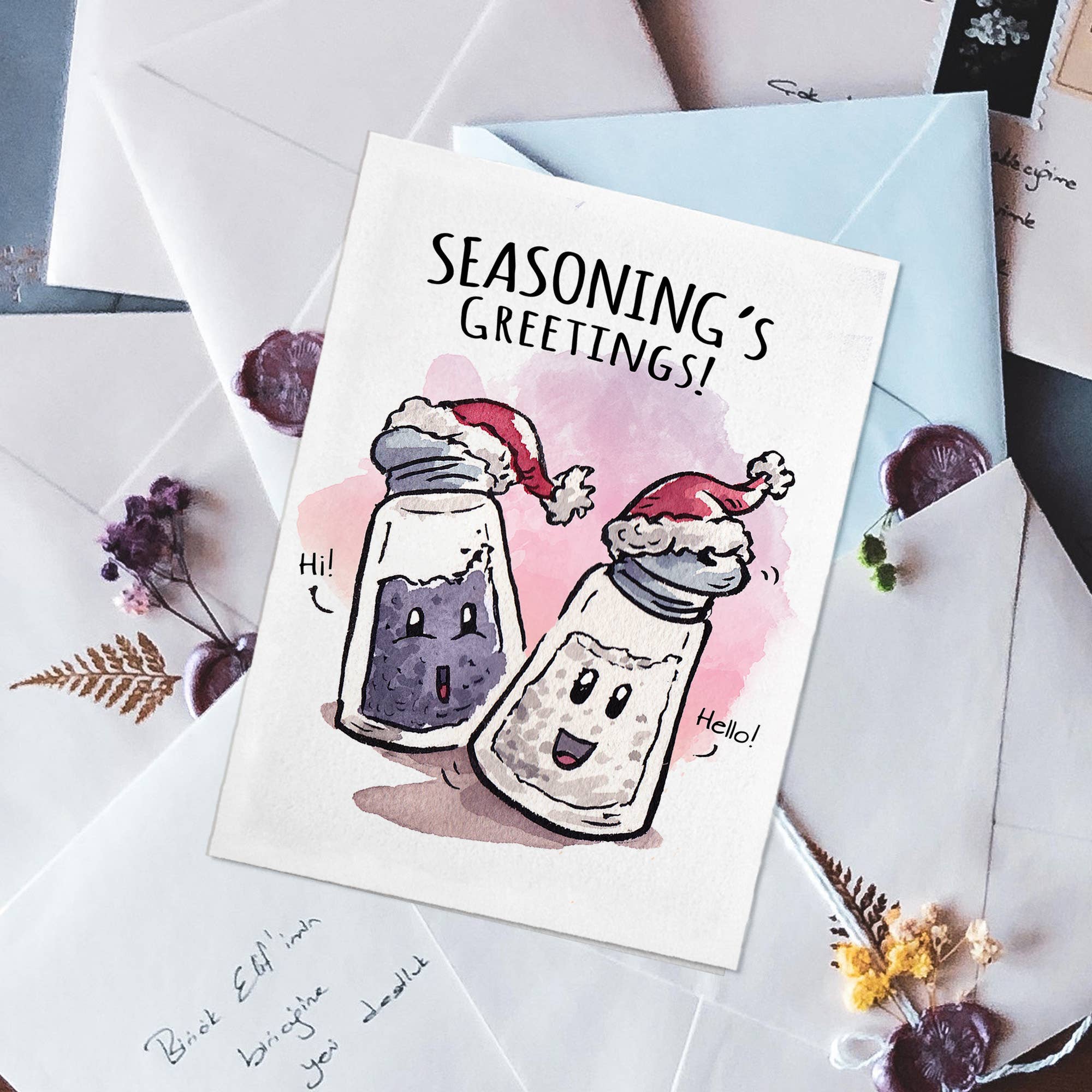 Aaron Millard Illustration - Vendita all'ingrosso Biglietti di auguri di Natale - «Seasoning's Greetings» - Biglietto natalizio carino, chef e buongustaio4