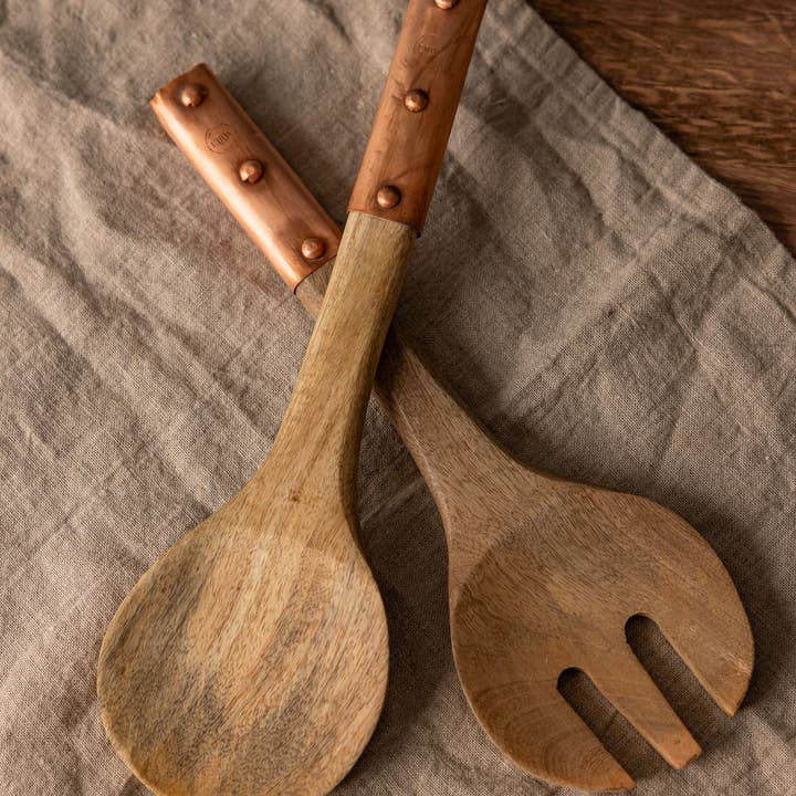 Coppermill Kitchen LLC - Wholesale Serving Utensil - Vintage Inspired Wood Serving Utensils with Copper Details1