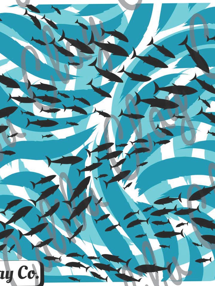 School of Fish Blue Waves Polymer Clay Water-Soluble Transfer Sheet for wholesale by CaliLu Clay Co.