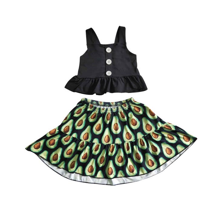 Aier Wholesale - Wholesale Top & skirt set – Kids - Baby girls avocado skirts black stripe top summer sets3