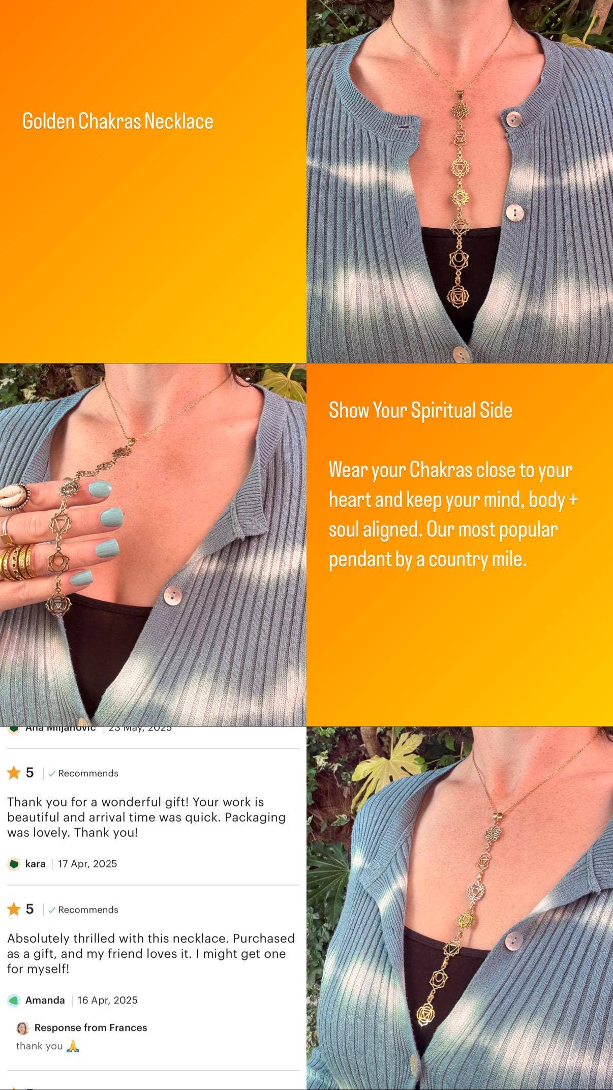 Kaali Boutique – wholesale Pendant/charm necklace – Gold Seven 7 Chakras Necklace / Gift Box / Gift For Her / Hypoallergenic / Yoga / / Boho / Hippie / Rustic / Ethnic14