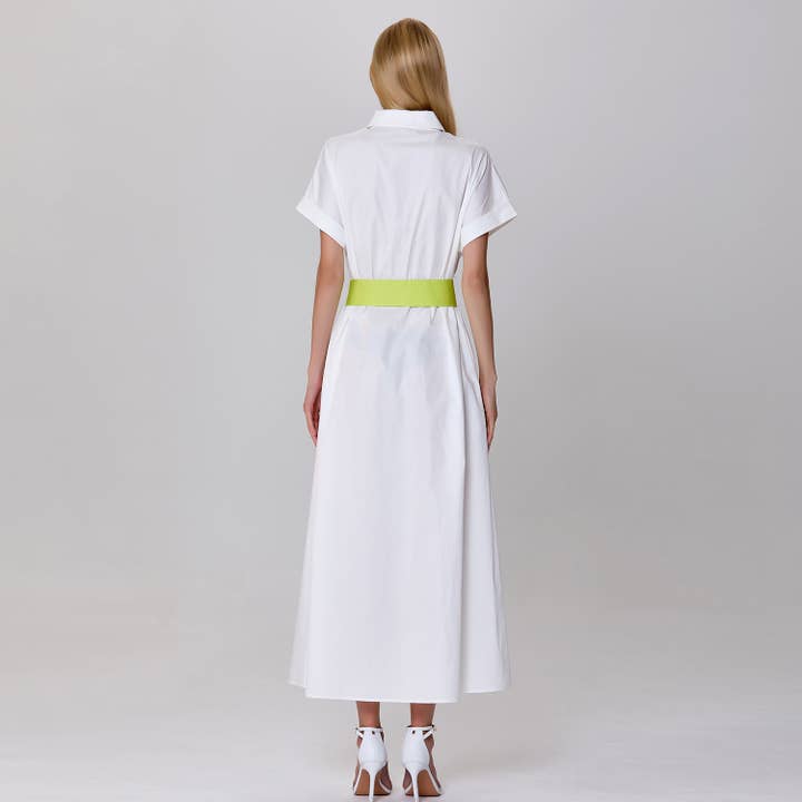 White Minimalist shirt dress and contrasting belt for wholesale on Faire