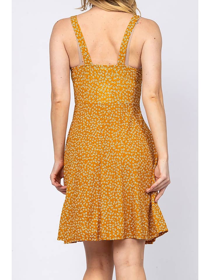 MUSTARD CALICO FLORAL SLEEVELESS MINI DRESS for wholesale on Faire3