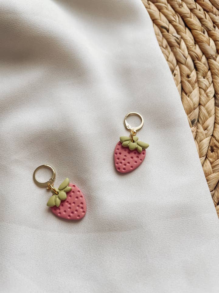 Strawberry Huggie Earrings for wholesale by Placed by Grace