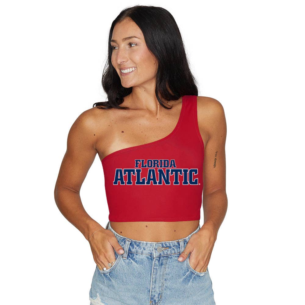 Lojo Collegiate Apparel - Venta al por mayor Camiseta deportiva - Mujer - Top Rojo de un Hombro de los Owls de Florida Atlantic1