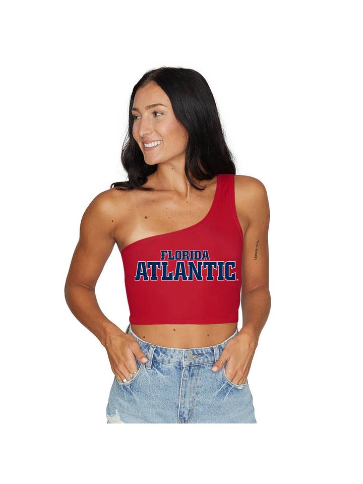 Lojo Collegiate Apparel - Venta al por mayor Camiseta deportiva - Mujer - Top Rojo de un Hombro de los Owls de Florida Atlantic1