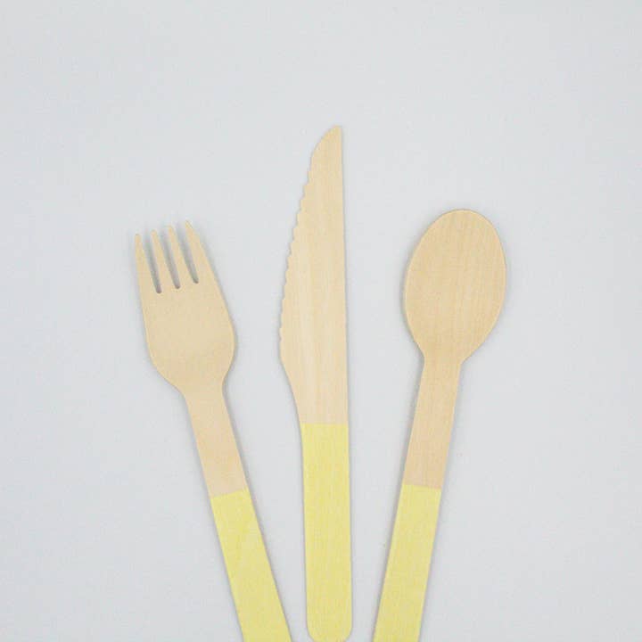 Ellie's Party Supply - Wholesale Disposable servingware set - Pastel Yellow Wooden Utensils (Set of 24)4