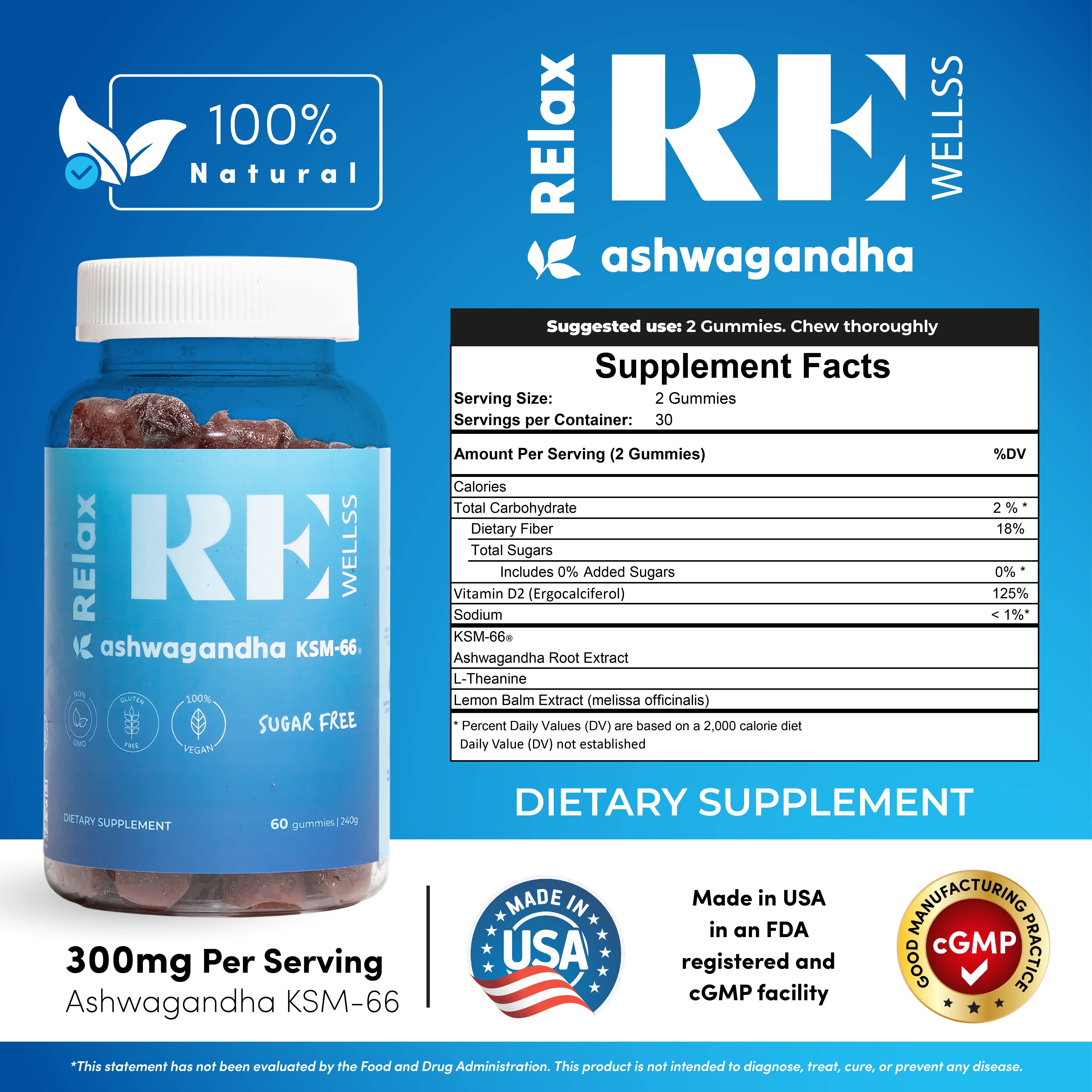 REWELLSS - Wholesale Oral Supplement/Vitamin - REWELLSS Ashwagandha Gummies KSM-66 | Sugar Free, Relaxation, Focus & Stress Relieve | Made in USA6