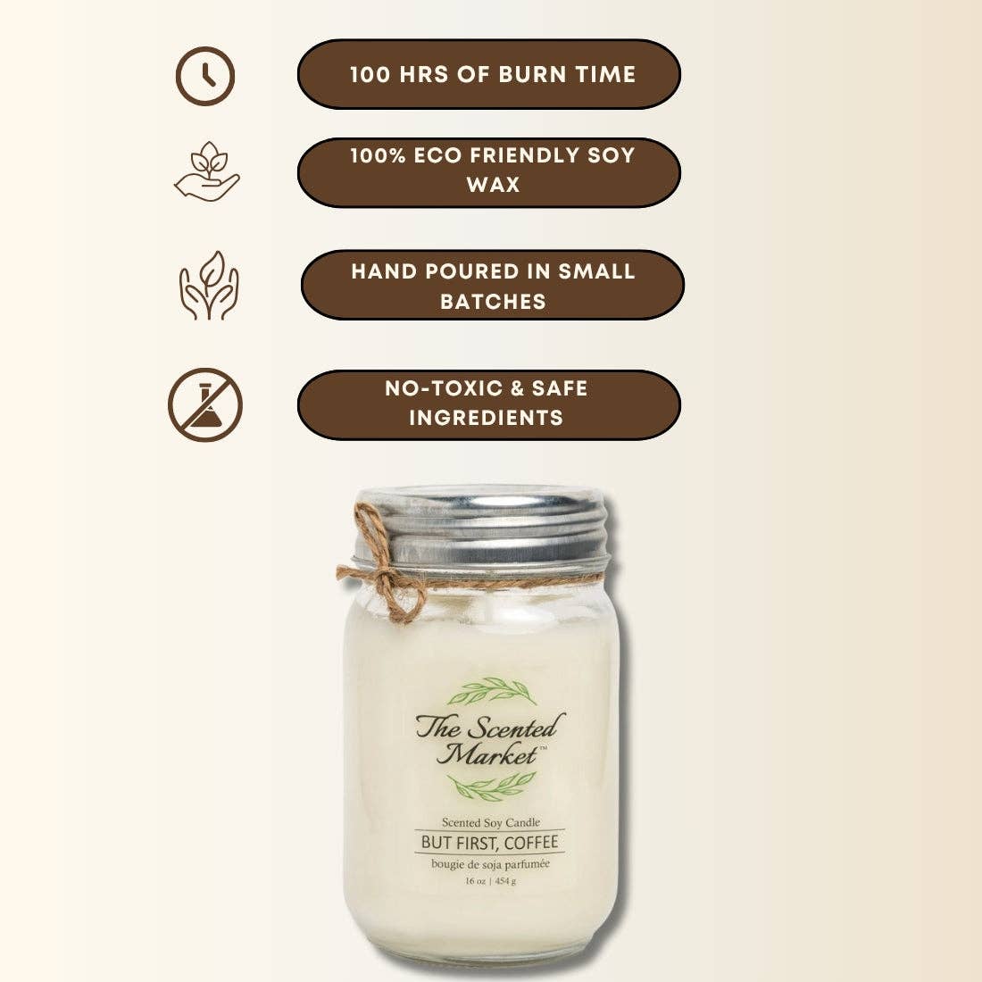 The Scented Market – wholesale Jar/filled candle – BUT FIRST, COFFEE Soy Wax Candle 16 oz3