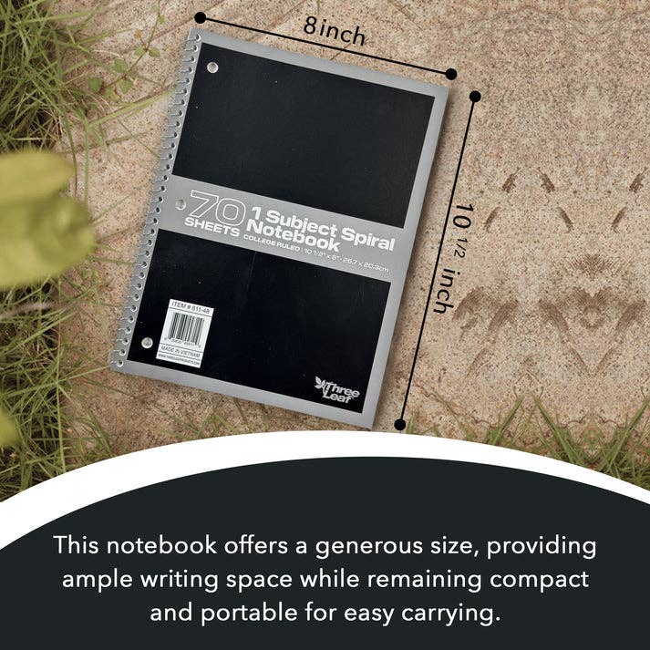 Three Leaf Products - Wholesale Notebook - Three Leaf 70 Ct. 1-Sub Spiral Notebook , Cr (Pack of 48)4