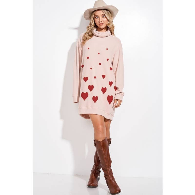 Phil Love - Wholesale Dress - Women's - Heart print rib knit Turtle neck tunic dress10