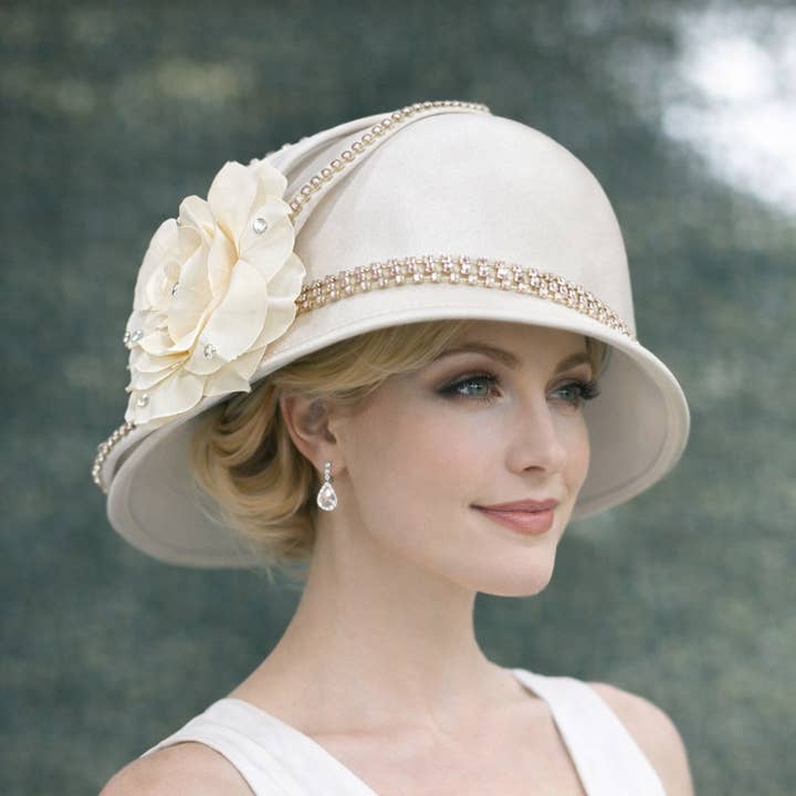 YR0655 - Lavender Satin Church Hat with Rose for wholesale by Maspros