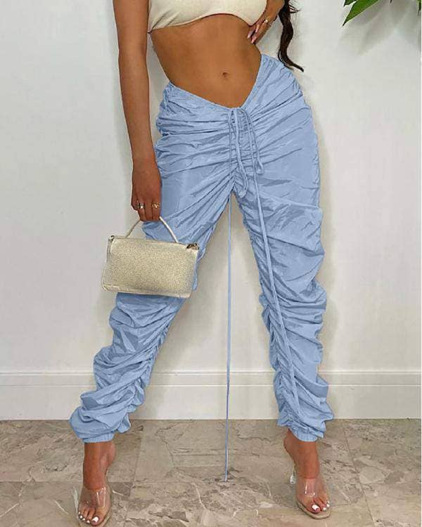 Queen Fashion - Vente Pantalon – femme - pantalon taille haute froncé avec cordon de serrage0