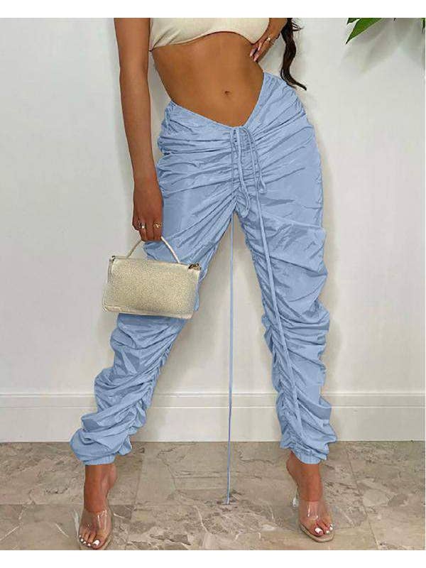 Queen Fashion - Vente Pantalon – femme - pantalon taille haute froncé avec cordon de serrage